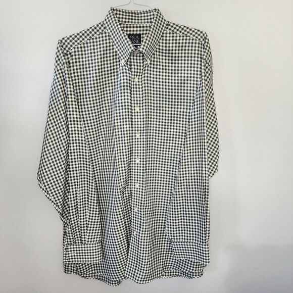 Jos. A Bank Traveler's Collection Green & Gray‎ Gingham Check Shirt Men's Sz XL - Picture 2 of 6